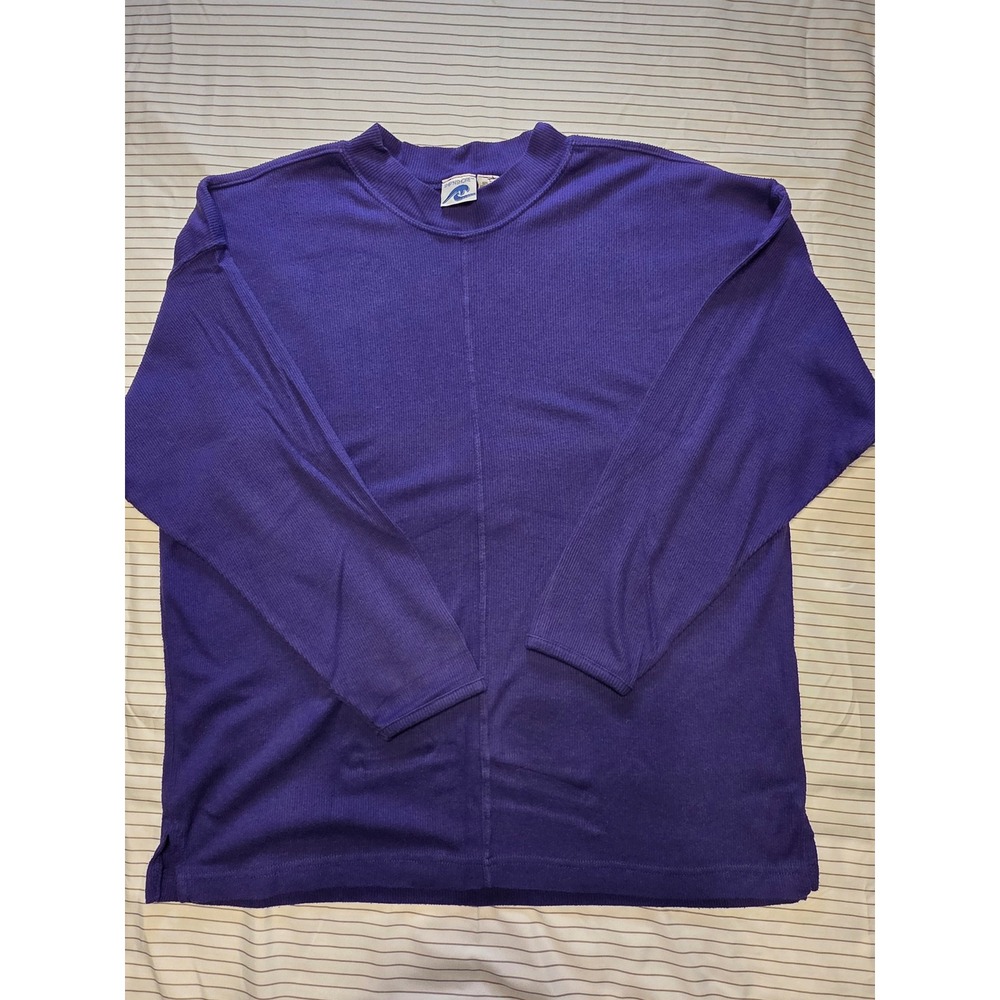 1012 Ship 'n Shore Womens Purple Ribbed Mock Neck Long Sleeve Top Large S/6116
